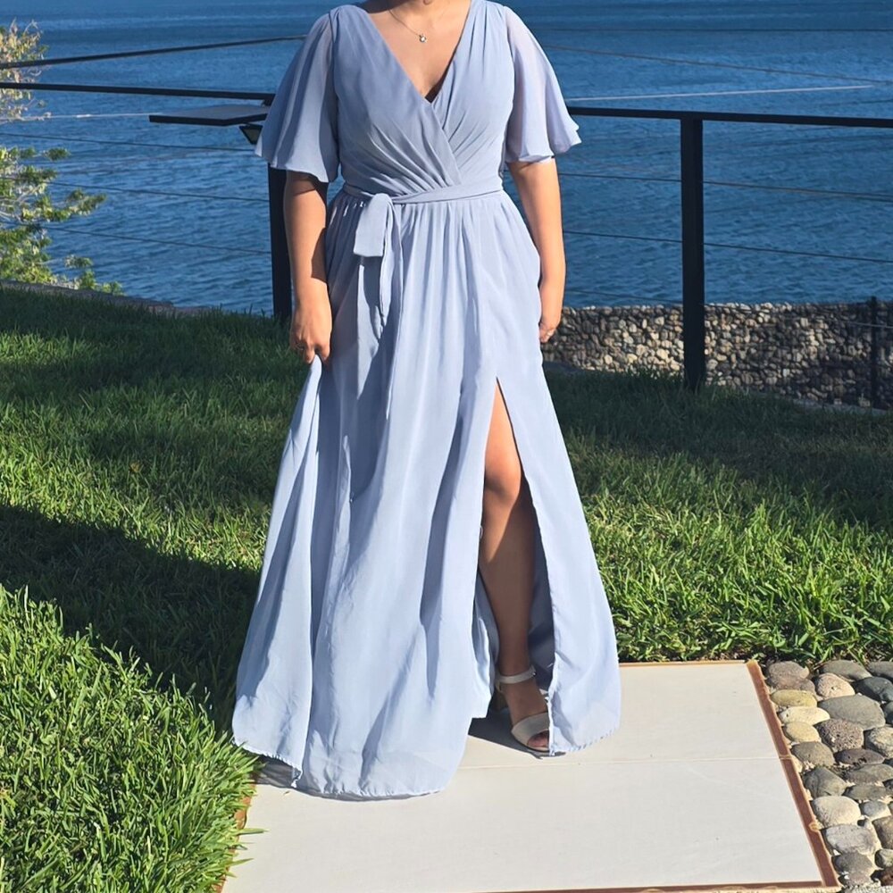 Dusty Blue Dress bridesmaid - with slit and pockets! - Picture 2 of 9